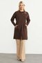 Embroidery Detailed Long Wool Turkish Cardigan - Brown - 3
