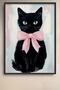 Black Cat Framed Painting with Pink Bow Cat Poster Modern Wall Decor Kedi03 - 2