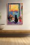 Black Cat in Sunset Window Framed Painting Cat Poster Modern Wall Decor Kedi31