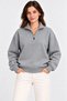Women's Three-Thread Ribbed High Collar Half-Zip Winter Sweatshirt - Gray