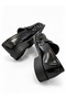 Women's Black Leather Loafer Shoes with Drawstring Detail, Stylish, Comfortable, Daily Moccasins - 4