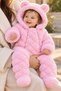 Baby Jumpsuit Plush Welsoft Double Zippered Lined Hooded Teddy Bear Ears Booties for Girls and Boys Unisex - 2