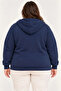 Oversized plus size three-thread fleece-lined hooded full-zip winter sweatshirt - navy blue - 3
