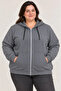 Oversized plus size three-thread fleece-lined hooded full-zip winter sweatshirt - smoke gray