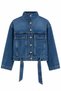 Blue Stand Collar Belted Denim Jacket - 1267