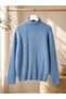 Hair Braid Detailed Full Turtleneck Knitwear Sweater - Baby Blue - 3