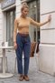 Italian Blue Leopard Patterned Belted Elastic Waist Straight Leg Slim Corduroy Woven Trousers 100 70 - 5