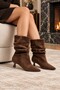 Crease Gathered Pointed Toe Thin Heeled Women's Boots - 6