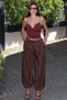 Parachute Fabric Elastic Cuffed Shalwar Trousers Brown