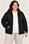Oversized plus size three-thread fleece-lined hooded full-zip winter sweatshirt - black - 2