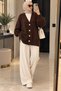Women's V-Neck Self-Patterned Soft Textured Buttoned Oversize Knitwear Cardigan - 2