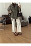 Kimono with Ruffled Collar and Side Ties - Khaki - 2