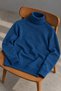 Men's High-Neck Full Turtleneck Knitwear Blue Sweater - 5