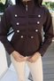 Scuba Fabric Chinese Button Zipper Jacket Brown - 6