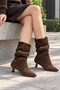 Crease Gathered Pointed Toe Thin Heeled Women's Boots - 8