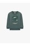 Dinosaur Printed Long Sleeve Crew Neck Fleece-Lined Sweatshirt