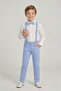 29 October 23 April Boy's Suit White Long Sleeve Shirt Baby Blue Pants Baby Blue Suspender Bow Tie - 3