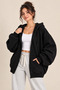 Women's Black Balloon Sleeve Cardigan with Hood, Full Zipper, Kangaroo Pocket, Cotton Lined, Winter - 2