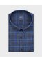 Battal (Large Size) Winter Buttoned Collar Plaid Dark Blue Shirt 3881L