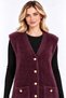 Women's V-Neck 4-Button Pocket Detailed Shardonlu Furry Long Knitwear Vest - 3