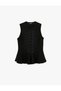 X Selected by Melis Ağazat - Fancy Buttoned Peplum Knitwear Vest with Crew Neck and Sleeveless Design