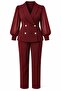 Women's Burgundy Plus Size Double Breasted Collar Chiffon Sleeves Gold Button Detailed Double Suit Hzl26S-Trv15081 - 6