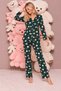 Bear Pattern Green Suede Knitted Long Sleeve Mother-Daughter Buttoned Pajama Set - 2