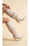 Women's Drawstring Detailed Pointed Toe Thin Heeled Long Boots - 3