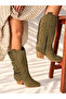 Rodeo Khaki Calf Suede 6 cm Heel with Tassel Detail Women's Boots - 5
