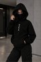 Unisex Oversize Masked Hooded Sweatshirt with Zipper for Face Protection Printed Hoodie