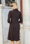 Women's Stretchy Velvet Collared Dress with D Buckles on the Sides and Gathered Sleeves, Below the Knee, Kilos Dress - Brown - 7