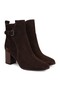 Women's Boots L068.227 Brown Genuine Suede Leather with Side Belt and Metal Square Buckle Detail, Wooden Look - 3