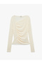 Long Sleeve Slim Fit Draped Asymmetric Collar Lace Blouse