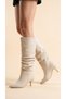 Women's Drawstring Detailed Pointed Toe Thin Heeled Long Boots - 4