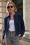 Women's Crush Cupra Collared Zippered Long Sleeve Waist Pleated Coat-Navy Blue - 4