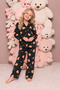 Bear Pattern Black Suede Knitted Long Sleeve Mother-Daughter Buttoned Pajama Set - 3