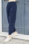 Women's Stretchy Premium Velvet Fabric High Waist Elastic Waist Pleated Pocket Trousers-Navy Blue - 4