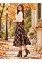 Oxford Breeze Navy Blue Plaid Patterned Midi Skirt with Pockets - 2