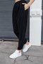 Women's Stretchy Premium Velvet Fabric High Waist Elastic Waist Pleated Pocket Trousers-Black - 4