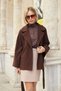 Women's Cashmere Raglan Sleeve Pocketed Collared Lace-Up Coat - Brown - 7