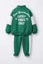 Boys' Cotton Green Zippered High Collar Sweatshirt and Green Bottom Top Set - 6