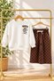 Boy's 3-Yarn Cotton Ecru Waffle Printed Sweatshirt and Brown Checkered Bottom Top Set - 4