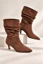 Women's Suede Bellows Detailed Pointed Toe Short Boots - 2