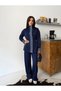 Women's Denim Garnished Stoppered Waist Gathered Sweatpants Set - 4