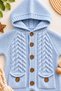 Baby knitted romper with hood, hair braid pattern, knitwear, wooden buttoned, pocketed, unisex for girls and boys, 3-12 months - 3
