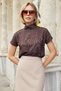Women's Lycra-Free Thick Satin Fabric Patterned Half Fisherman Low Shoulder Blouse-Coffee Spotted - 3