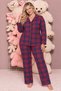 Plaid Pattern Navy Blue Suede Knitted Long Sleeve Plus Size Women's Buttoned Pajama Set - 2