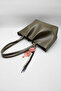 Women's Khaki Large Size Zippered Hand, Arm and Shoulder Bag with Laces and Buckle Charms - 6