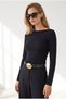 Women's Black Boat Neck Textured Light Transparent Detailed Blouse Blz-19003454 - 6