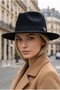 Women's Black Wide Brim Hard Felt Fedora Hat with Metal Buckle Belted Panama Cowboy Winter Hat - 3